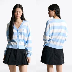 [타미진] 여성 T32F6KCD11TWT1 릴랙스 루즈 핏 스트라이프 여자 단가라 면가디건 SC