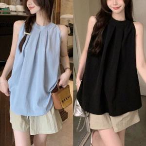 [잇백잇슈]셔링홀터넥블라우스 여름 민소매 세련된 데일리 여성