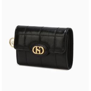 [헤지스ACC] 블랙 퀼팅 소가죽 3단 반지갑 HIWA5F759BK