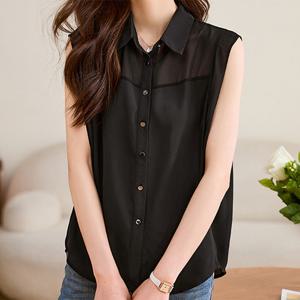 [패션시그널] 블랙시스루 민소매 셔츠블라우스 EF261D