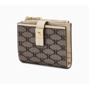 [헤지스ACC] [헤리아토] 아이보리 시그니처 패턴 가죽 반지갑 HIWA5F886IV
