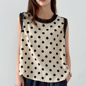 [패션시그널] 러플엣지 도트 민소매 블라우스 AC630F