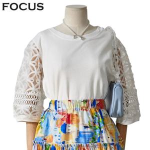 [포커스]소매 레이스 시스룩 반팔 티셔츠 FM4C7TS0142_JK