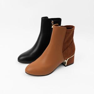 [신난다슈] 여성 앵클 부츠 힐 5cm 숏 앵글 부츠 소가죽 스웨이드 발편한 통굽 GDR253030