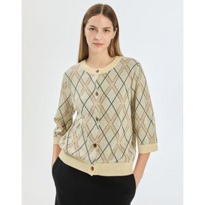 닥스 여성 25FW 베이지 아가일 면혼방 7부소매 가디건 DLSW5D811I2