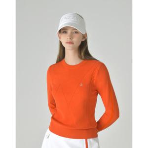 헤지스 골프 여성 25FW 오렌지 여성 케이블 긴팔 라운드 니트 HWSW5C614O2