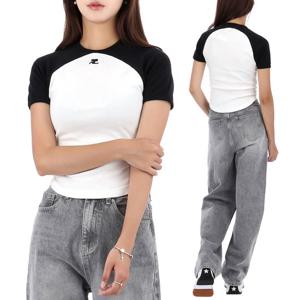 25FW 꾸레쥬 써클 콘트라스트 반팔 티셔츠 325JTS214JS0203 HERITAGE WHITE