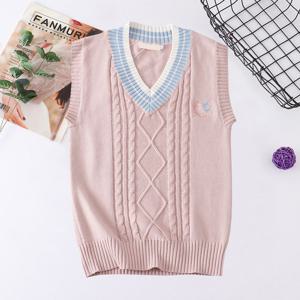 남녀공용 핑크 플라워버드 브이넥 교복조끼 교복 학생