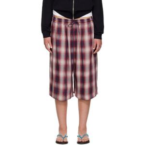 25 FW 아크네 여성 레드   네이비 체크 쇼츠 252129F088009