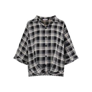 올리비아하슬러 트위스트 헴 체크 하프슬리브 블라우스_OHEFBL207