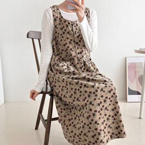 옷자락 / 여자 플라워 셔링포켓 버튼 나시 면 골덴 롱원피스