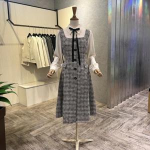 [ab.f.z]AOA1HO01A_카라 소매 배색 트위드 원피스