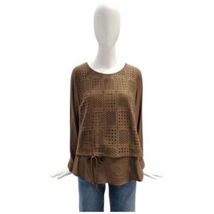 [페이지플린]라운드넥 니트 배색 긴팔 블라우스 F5CBL517