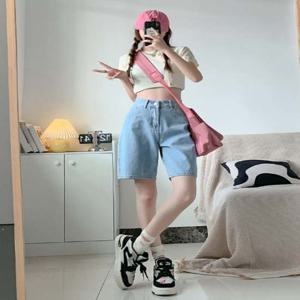 빈티지 클래식 데님 와이드 5부 반바지 FR-161860