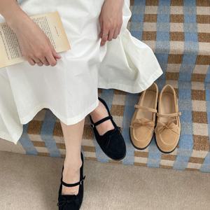 여성 2컬러 둥근 사각코 모던 리본 플랫 RJ-ba7259