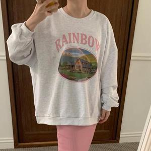 빅사이즈 503 무지개프린트박스맨투맨 DMOU093