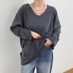 빅사이즈 509 브이롱슬리브박시티셔츠 DBAV327