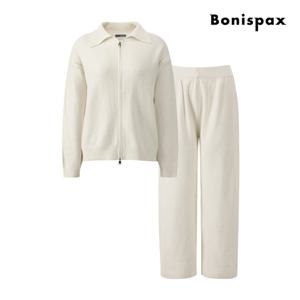 [보니스팍스(여성의류)]카라 집업 가디건 와이드 팬츠 니트 셋업 XPBST007M0