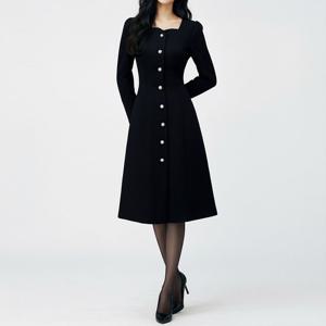 [모리스커밍홈] [55-66]트위드 하트넥 퍼프 진주 원피스(연예인 착용)_M2512OP110D