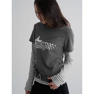 (356141SMZ3) [에잇세컨즈] 스트라이프 레이어드 티셔츠  그레이