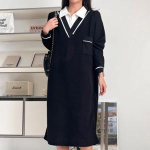 나야홍 / 빅사이즈 512 카라셔츠레이어드원피스 DBSV927