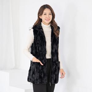 [모슬린]엄마옷 페이크밍크퍼 후드 롱 조끼 511FGH135 마담/중년