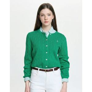 헤지스 여성 26SS 아이코닉 케이블 긴팔 크루넥 가디건 그린 HSSW6AC11E2