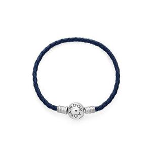 판도라 팔찌 592790C01 모먼트 라운드 블루 블레이디드 가죽 여성팔찌