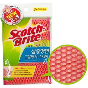3M (삼중양면) 그물망사 수세미(2+1개) 아크릴 거품