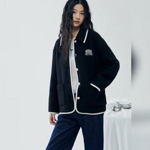 [쥬크]알파카 블렌디드 니트 배색 하프 자켓 코트  (Z254MSG714)