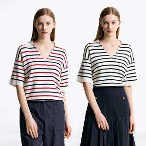 [공식][타미힐피거] 스트라이프 오픈 카라 스웨터 2종 택1 (T22F1KTO073WT1)