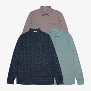 [크로커다일남성]혼방 울오버 패턴 냉감 긴팔 카라티 CDAABT1482