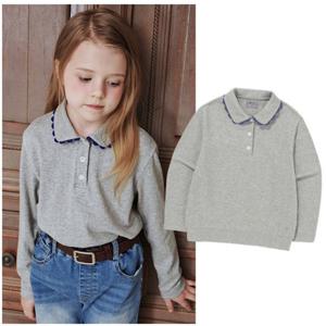 빈2 BA14TS03GY 아동 여아그레이 아일렛 카라 티셔츠 초등 2026년 봄상품