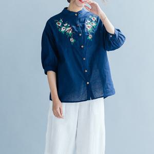 [유니제이] 홀렌 헨리넥 벌룬 플라워 자수 셔츠 U0GSB2787