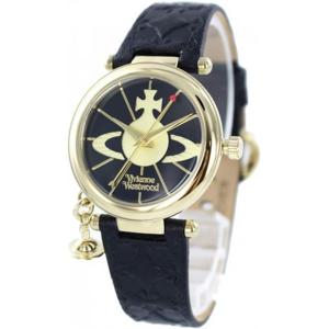 비비안웨스트우드 여성용 오브 참 골드 블랙 가죽 VV006BKGD 시계