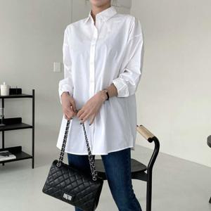 [옷자락]여자 롱남방 흰색 세미시스루 루즈핏 코튼 봄 셔츠