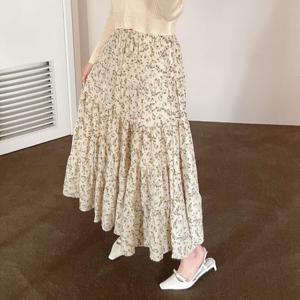 [옷자락]여자 귀여운 캉캉스커트 봄데이트룩 꽃무늬 롱스커트