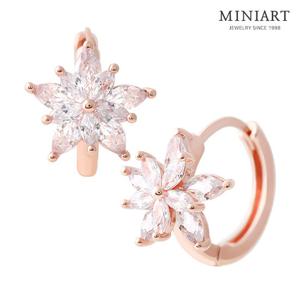 [미니아트] 엘시 14K 골드필드핀 큐빅 플라워 원터치링 귀걸이