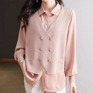 [패션시그널] 더블버튼 조끼가디건레이어드 블라우스 CB4A09