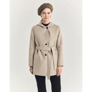헤지스 여성 24FW 반값세일캐시미어 크림 후드 핸드메이드 하프 코트 HSCO4D906CR