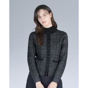 닥스 골프 여성 25SS PREMIUM 블랙 체크 자카드 라운드 니트 가디건 DNSW5A112BK