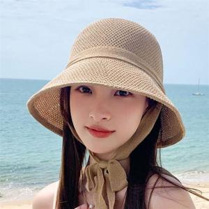 여성 리본끈 포인트 왕골 버킷햇