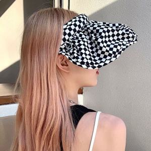 피크닉 해변 양산모자 햇빛가리개 썬캡 이쁜체크