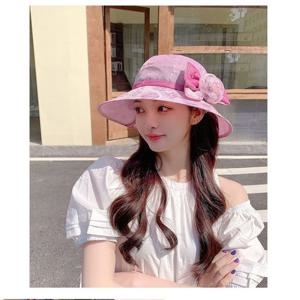 여성 여름 플라워 오간자 모자 자외선차단 버킷햇