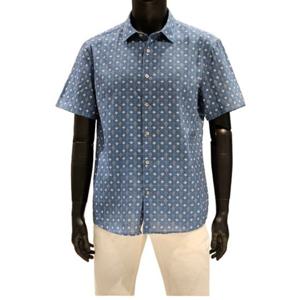 [바쏘]SS  블루 네이비 도트  패턴  쿨 데일리 면 마 반팔 카라넥 남방셔츠WSZ2TT14AB