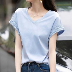 [패션시그널] 레이스 반팔소매 브이넥 티셔츠 38FD15