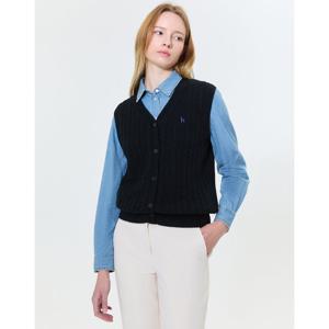 헤지스 여성 24FW 가격인하스테디셀러울100% 블랙 케이블 오픈형 브이넥 베스트 WSSW4D801BK