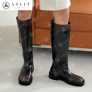 [애슬릿] 통굽 워커 모던 베이직 지퍼 롱 부츠