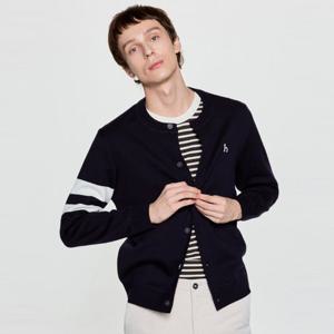 헤지스  25FW  남성 울혼방 소매 배색 라운드 가디건 HZSW5D200N2