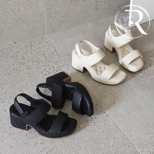 [디자이어로즈] 블랙 베이지 가보시 통굽 힐 샌들